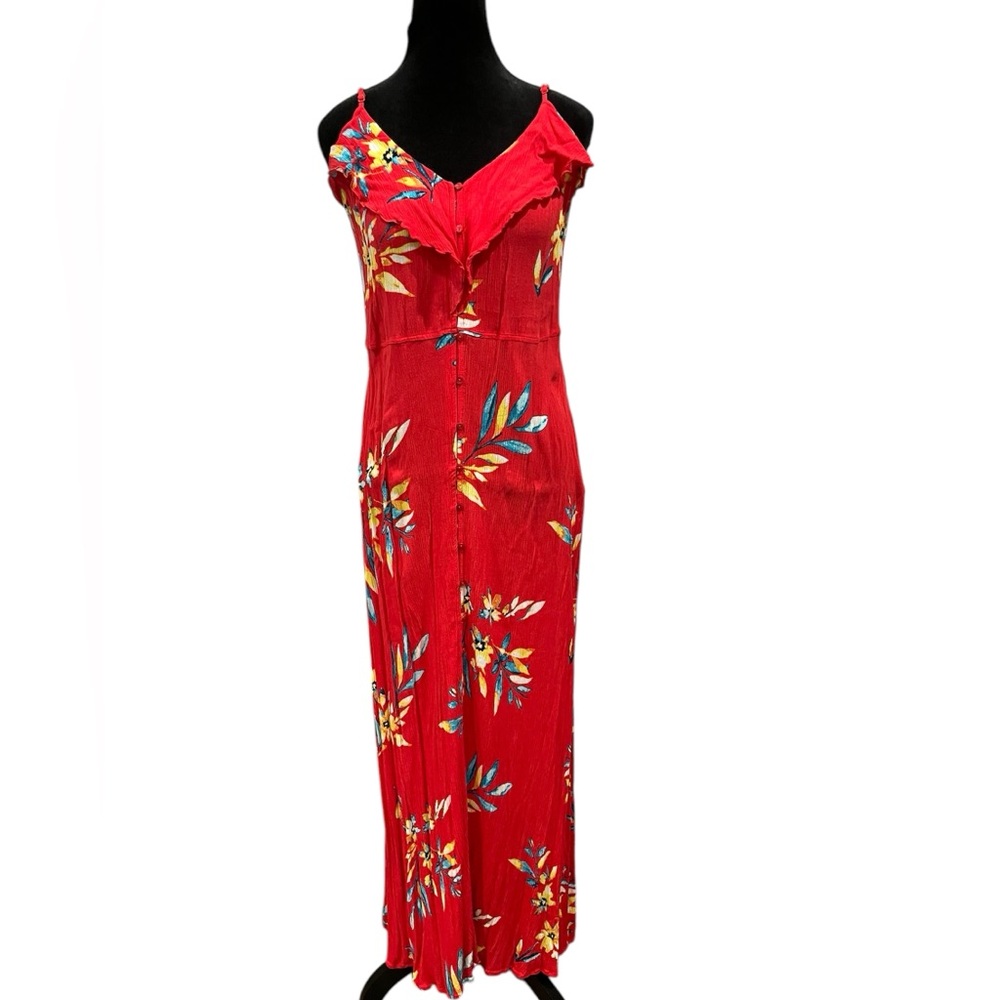 Express Red Floral Sleeveless Maxi Dress